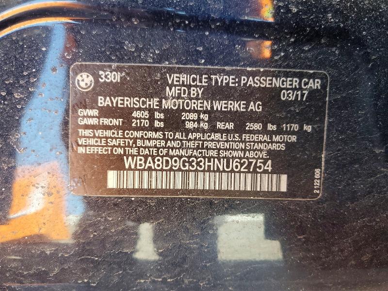48564086 :رقم المزاد ، WBA8D9G33HNU62754 vin ، 2017 Bmw 330 مزاد بيع