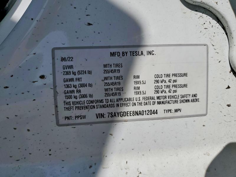 Aukcja sprzedaży 2022 Tesla Model Y, vin: 7SAYGDEE8NA012044, numer aukcji: 50557996