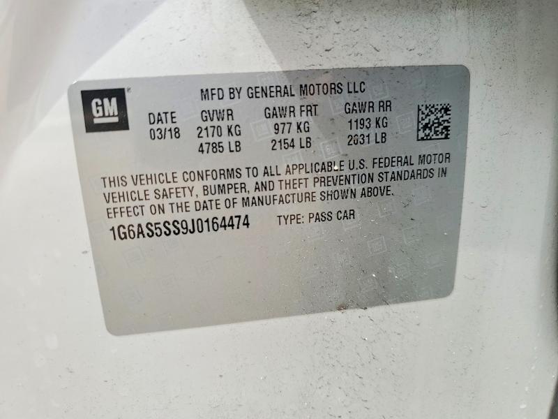 Aukcja sprzedaży 2018 Cadillac Cts, vin: 1G6AS5SS9J0164474, numer aukcji: 50965496
