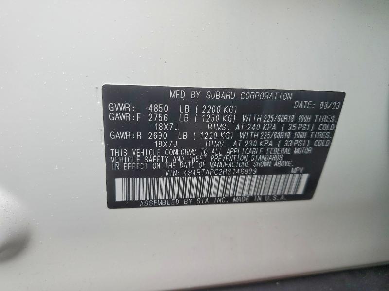 2024 Subaru Outback მანქანა იყიდება აუქციონზე, vin: 4S4BTAPC2R3146929, აუქციონის ნომერი: 48104926