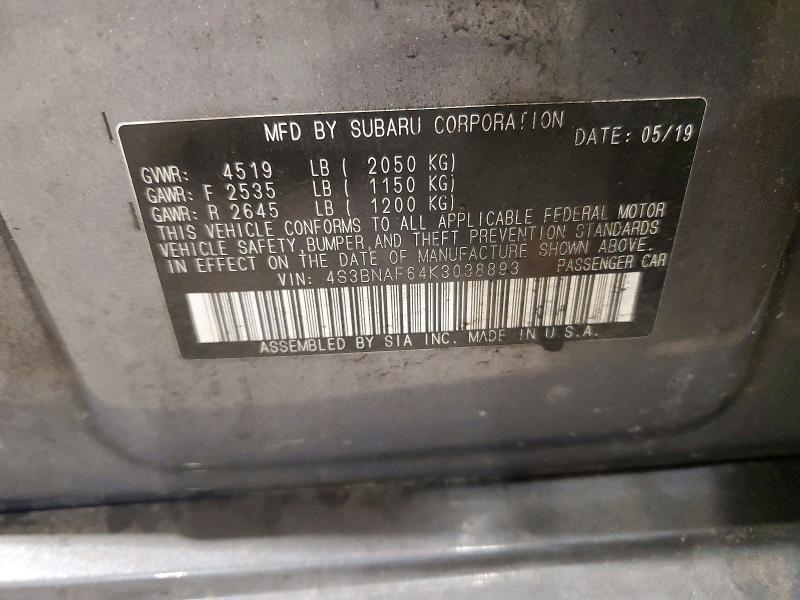 Aukcja sprzedaży 2019 Subaru Legacy, vin: 4S3BNAF64K3038893, numer aukcji: 51113766