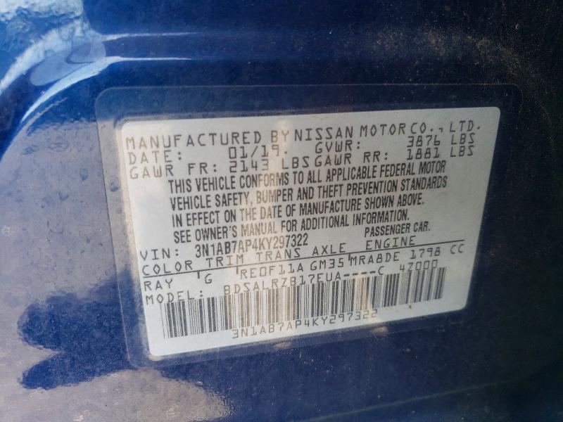 Продажа на аукционе авто 2019 Nissan Sentra, vin: 3N1AB7AP4KY297322, номер лота: 50659876
