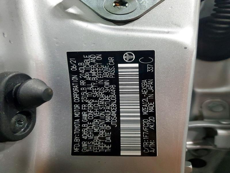 48989056 :رقم المزاد ، JTDS4MCE8NJ084498 vin ، 2022 Toyota Corolla مزاد بيع