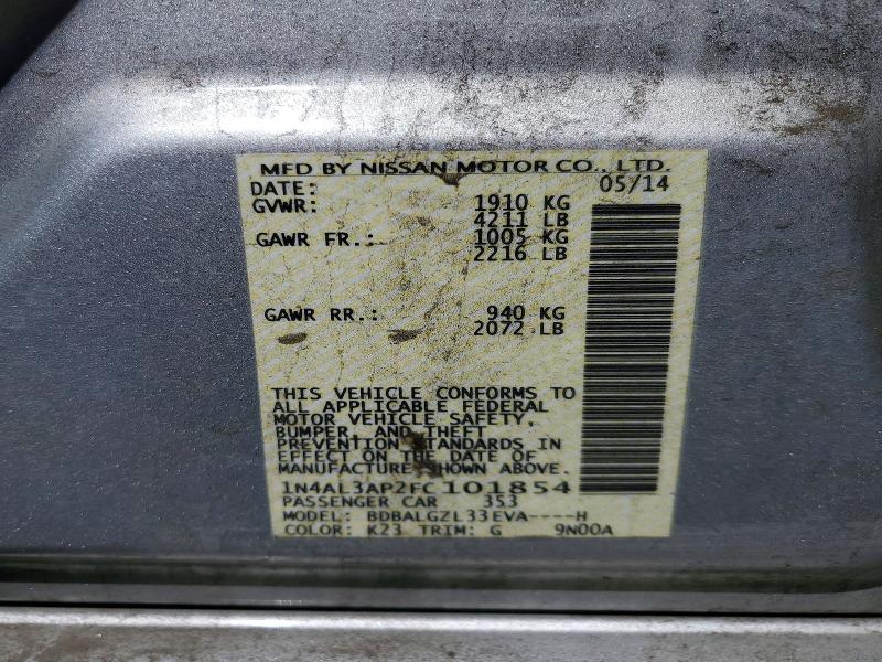 2015 Nissan Altima მანქანა იყიდება აუქციონზე, vin: 1N4AL3AP2FC101854, აუქციონის ნომერი: 48538116