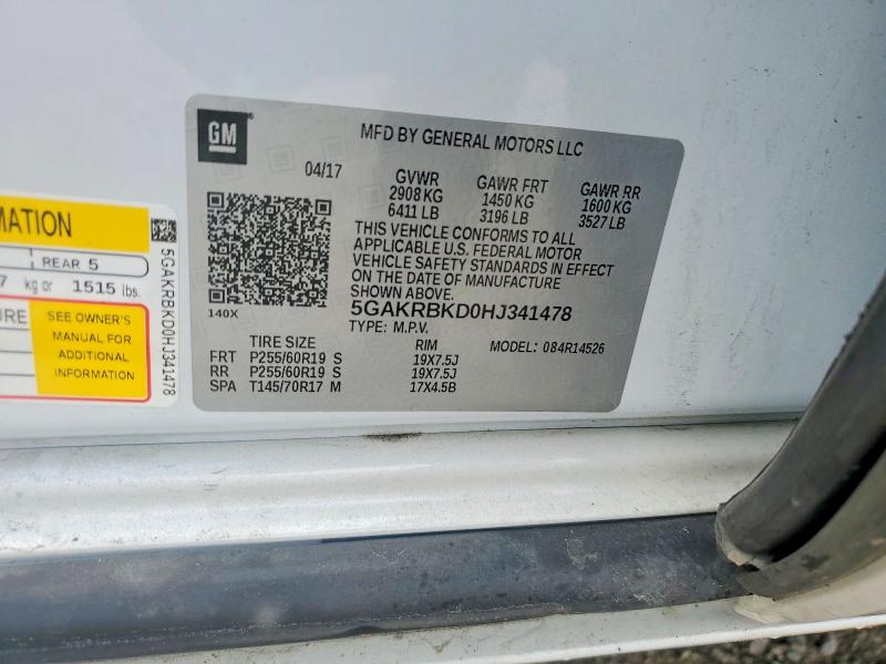 51171856 :رقم المزاد ، 5GAKRBKD0HJ341478 vin ، 2017 Buick Enclave مزاد بيع