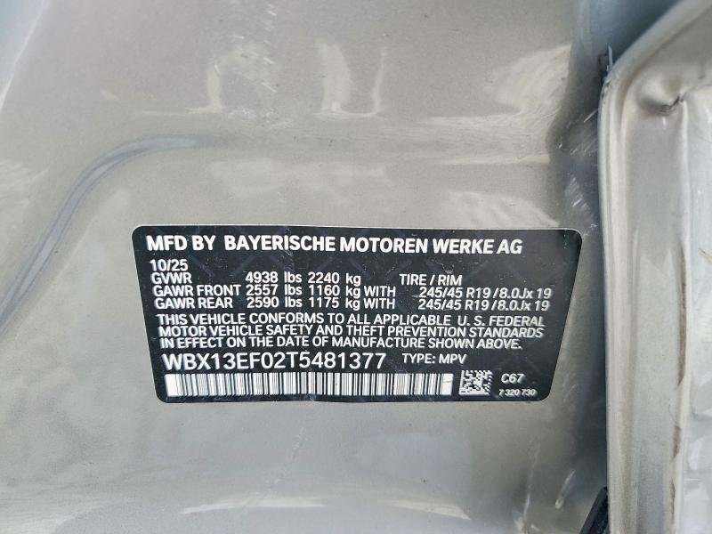 2026 Bmw X1 მანქანა იყიდება აუქციონზე, vin: WBX13EF02T5481377, აუქციონის ნომერი: 51587636
