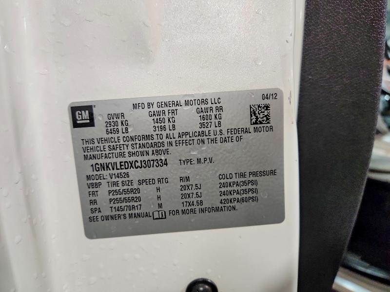 49562916 :رقم المزاد ، 1GNKVLEDXCJ307334 vin ، 2012 Chevrolet Traverse مزاد بيع