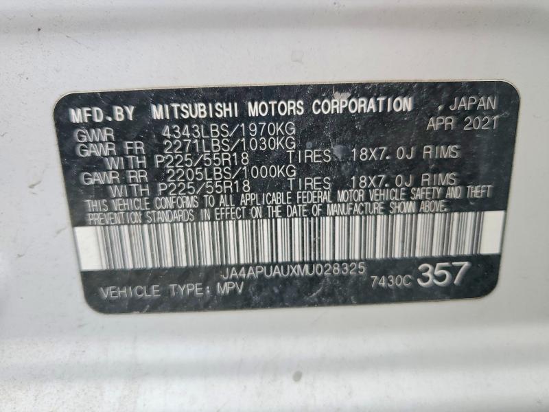 49640086 :رقم المزاد ، JA4APUAUXMU028325 vin ، 2021 Mitsubishi Outlander Sport مزاد بيع