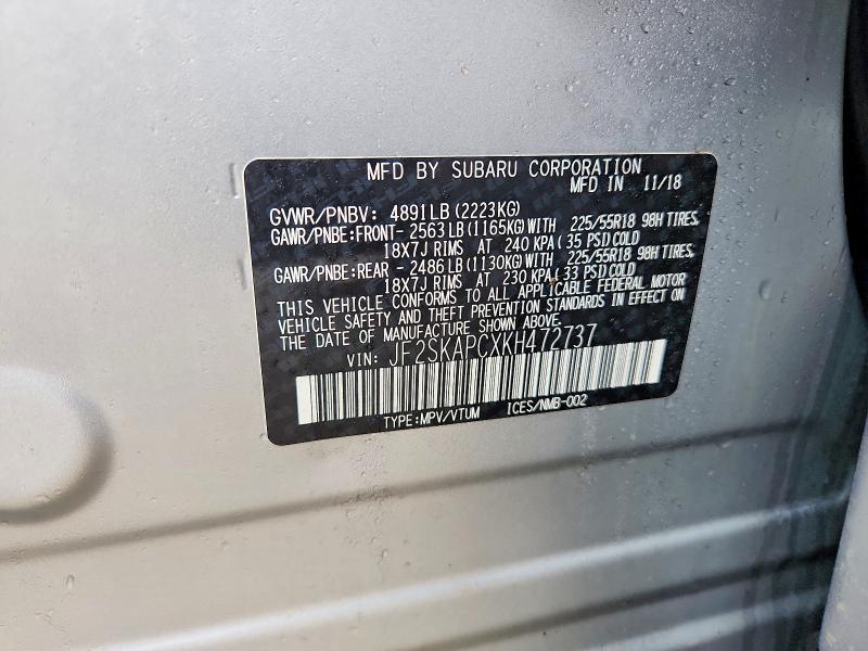 Продажа на аукционе авто 2019 Subaru Forester, vin: JF2SKAPCXKH472737, номер лота: 49903316