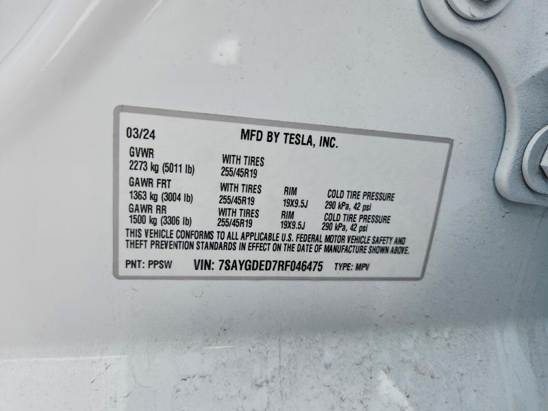 49503216 :رقم المزاد ، 7SAYGDED7RF046475 vin ، 2024 Tesla Model Y مزاد بيع