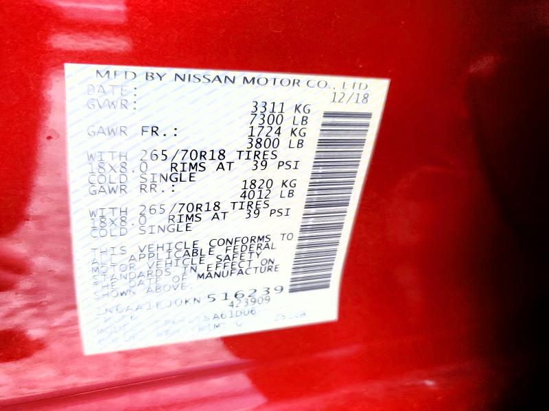 Auction sale of the 2019 Nissan Titan, vin: 1N6AA1EJ0KN516239, lot number: 47967286