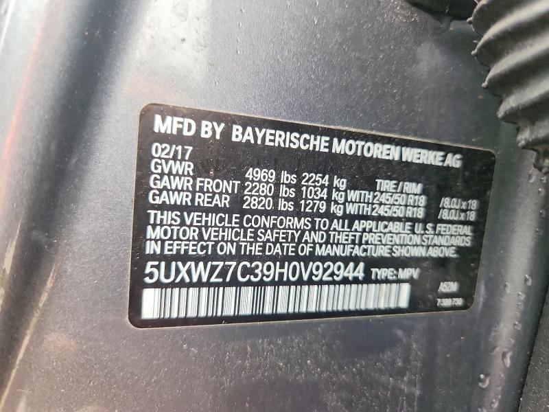 48910966 :رقم المزاد ، 5UXWZ7C39H0V92944 vin ، 2017 Bmw X3 مزاد بيع