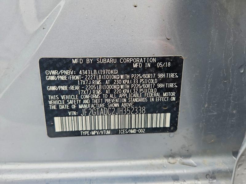 2018 Subaru Crosstrek მანქანა იყიდება აუქციონზე, vin: JF2GTADC2JH352338, აუქციონის ნომერი: 51124036