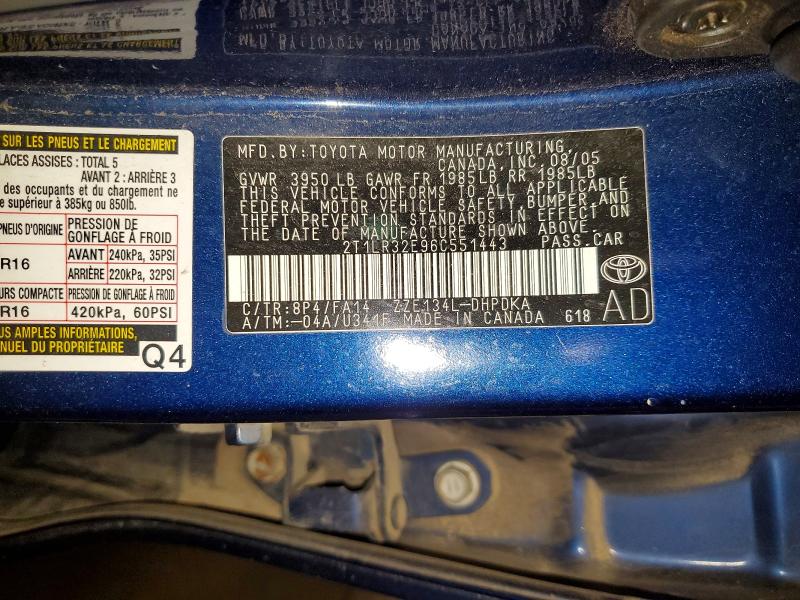 2006 Toyota Matrix მანქანა იყიდება აუქციონზე, vin: 2T1LR32E96C551443, აუქციონის ნომერი: 50740926