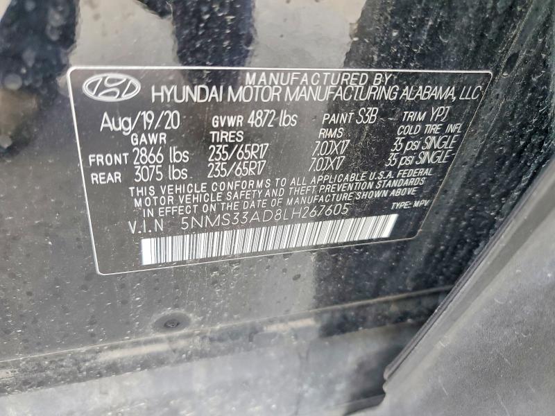 Aukcja sprzedaży 2020 Hyundai Santa Fe, vin: 5NMS33AD8LH267605, numer aukcji: 48780636