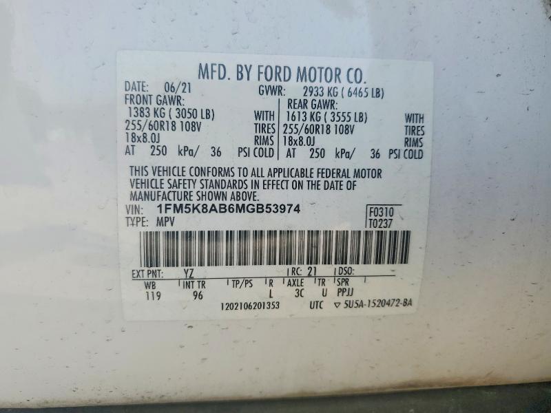 Продаж на аукціоні авто 2021 Ford Explorer, vin: 1FM5K8AB6MGB53974, номер лоту: 49713046