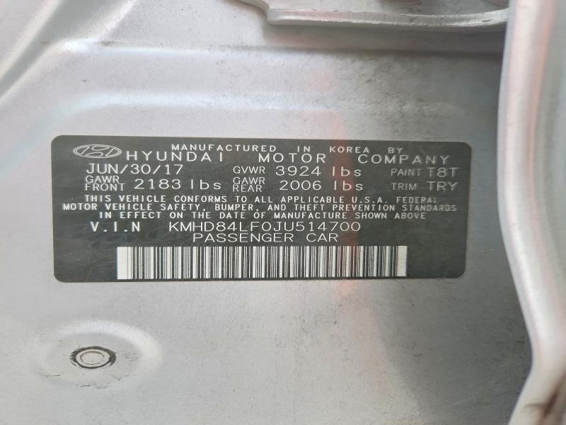 2018 Hyundai Elantra მანქანა იყიდება აუქციონზე, vin: KMHD84LF0JU514700, აუქციონის ნომერი: 48542396
