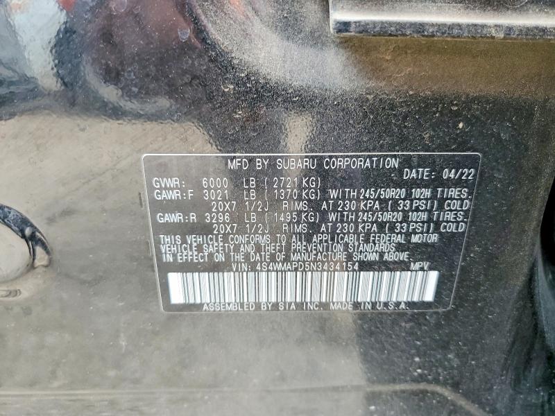 Продажа на аукционе авто 2022 Subaru Ascent, vin: 4S4WMAPD5N3434154, номер лота: 50069336