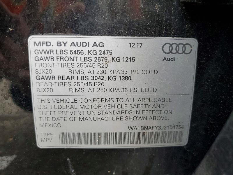Продаж на аукціоні авто 2018 Audi Q5, vin: WA1BNAFY3J2104754, номер лоту: 49028516