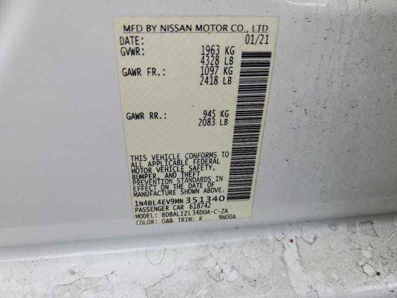 2021 Nissan Altima მანქანა იყიდება აუქციონზე, vin: 1N4BL4EV9MN351340, აუქციონის ნომერი: 49057106