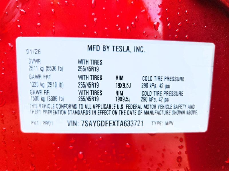 Продажа на аукционе авто 2026 Tesla Model Y, vin: 7SAYGDEEXTA633721, номер лота: 50767386
