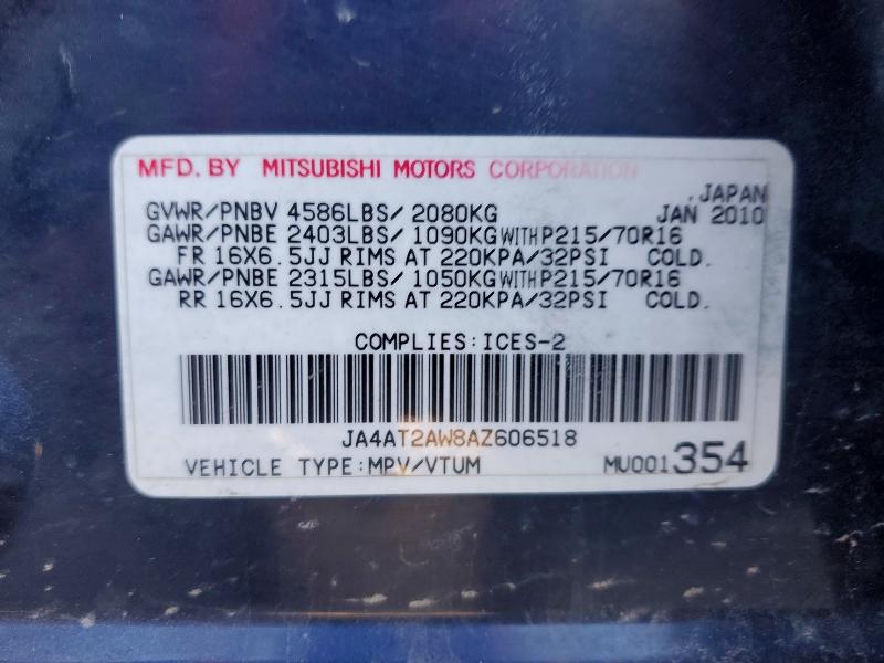 Продаж на аукціоні авто 2010 Mitsubishi Outlander, vin: JA4AT2AW8AZ606518, номер лоту: 50422656