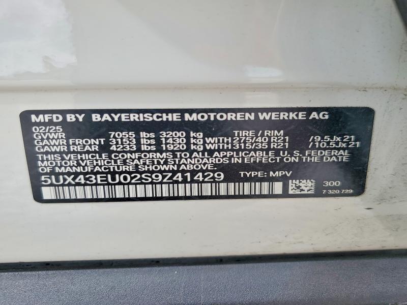 50742376 :رقم المزاد ، 5UX43EU02S9Z41429 vin ، 2025 Bmw X5 مزاد بيع