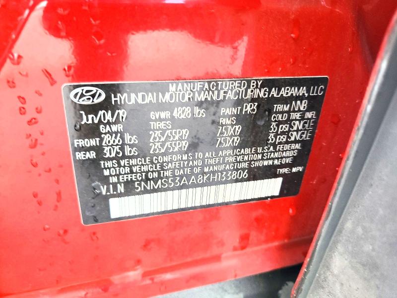Aukcja sprzedaży 2019 Hyundai Santa Fe, vin: 5NMS53AA8KH133806, numer aukcji: 48988486