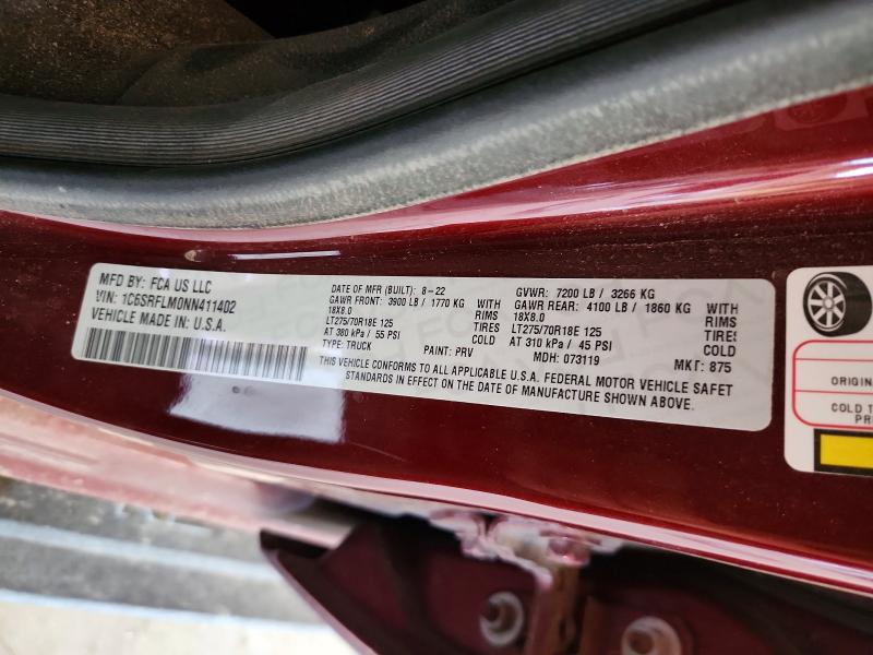 Продажа на аукционе авто 2022 Ram 1500, vin: 1C6SRFLM0NN411402, номер лота: 48517316