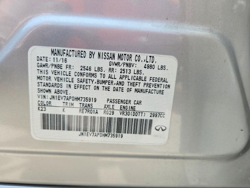 51488406 :رقم المزاد ، JN1EV7AP0HM735919 vin ، 2017 Infiniti Q50 مزاد بيع