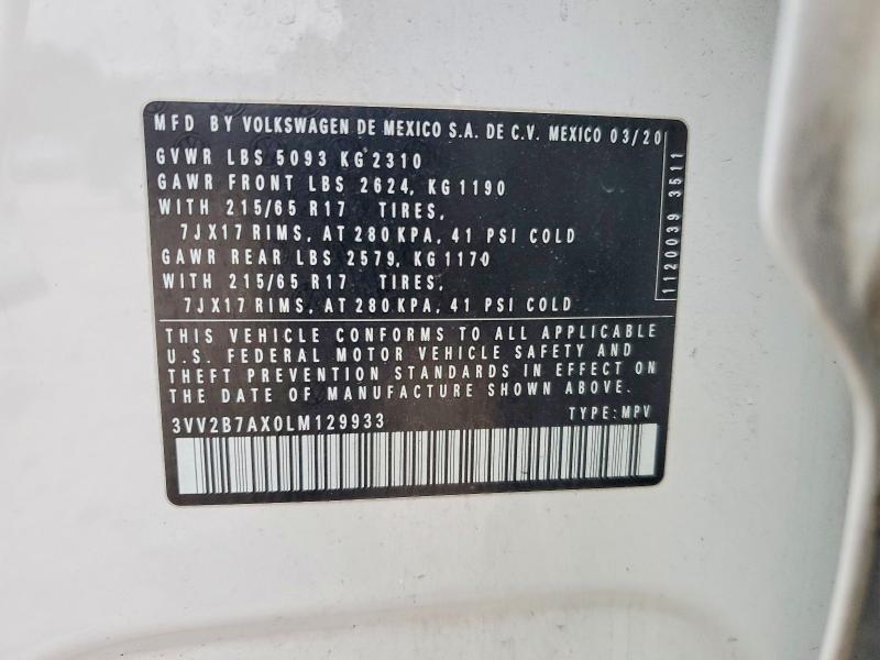 Продажа на аукционе авто 2020 Volkswagen Tiguan, vin: 3VV2B7AX0LM129933, номер лота: 50850856