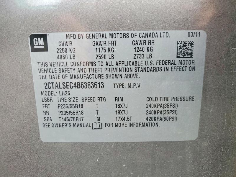Aukcja sprzedaży 2011 Gmc Terrain, vin: 2CTALSEC4B6383613, numer aukcji: 48265476