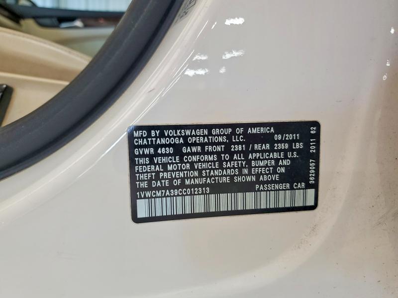 49362526 :رقم المزاد ، 1VWCM7A39CC012313 vin ، 2012 Volkswagen Passat مزاد بيع