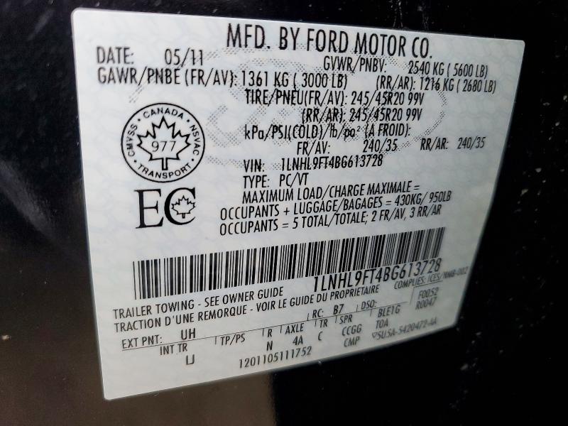 46564286 :رقم المزاد ، 1LNHL9FT4BG613728 vin ، 2011 Lincoln Townhouse Mks مزاد بيع