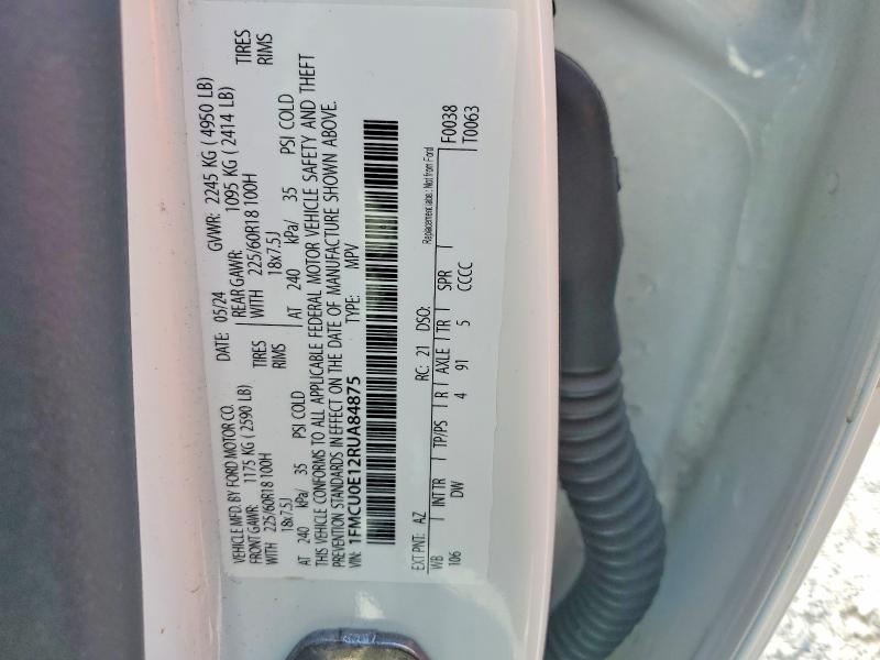 Aukcja sprzedaży 2024 Ford Escape, vin: 1FMCU0E12RUA84875, numer aukcji: 51248436