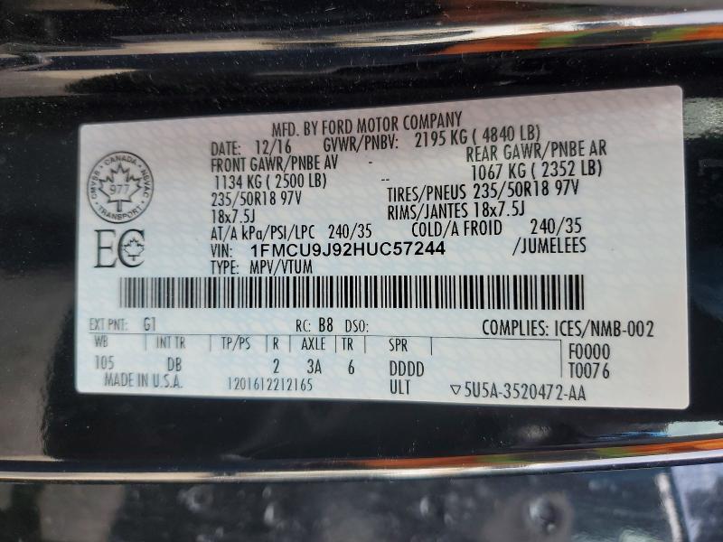 Aukcja sprzedaży 2017 Ford Escape, vin: 1FMCU9J92HUC57244, numer aukcji: 50403036
