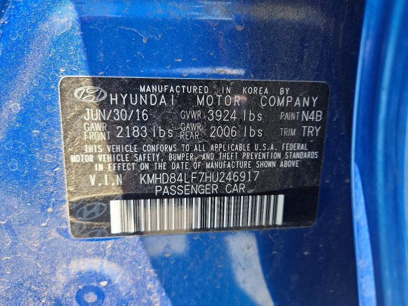 2017 Hyundai Elantra მანქანა იყიდება აუქციონზე, vin: KMHD84LF7HU246917, აუქციონის ნომერი: 51690476