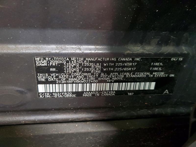 Aukcja sprzedaży 2019 Toyota Rav4, vin: 2T3H1RFV6KW022400, numer aukcji: 49482036