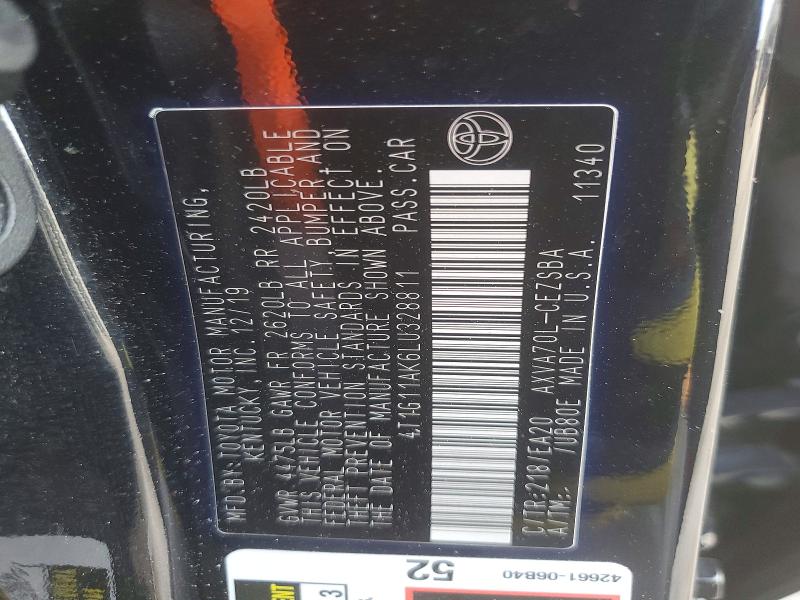 2020 Toyota Camry მანქანა იყიდება აუქციონზე, vin: 4T1G11AK6LU328811, აუქციონის ნომერი: 50708496