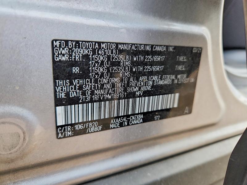 Aukcja sprzedaży 2021 Toyota Rav4, vin: 2T3F1RFV1MW189161, numer aukcji: 50282136