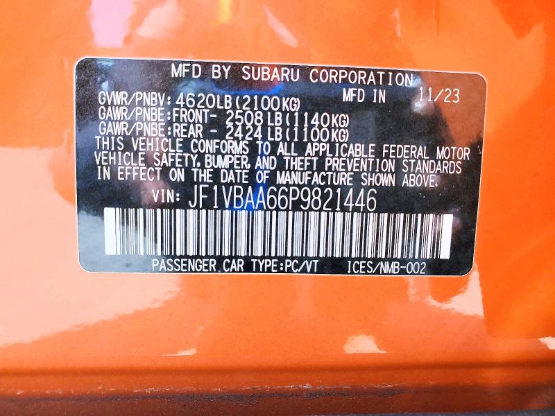 Продажа на аукционе авто 2023 Subaru Wrx, vin: JF1VBAA66P9821446, номер лота: 49843096