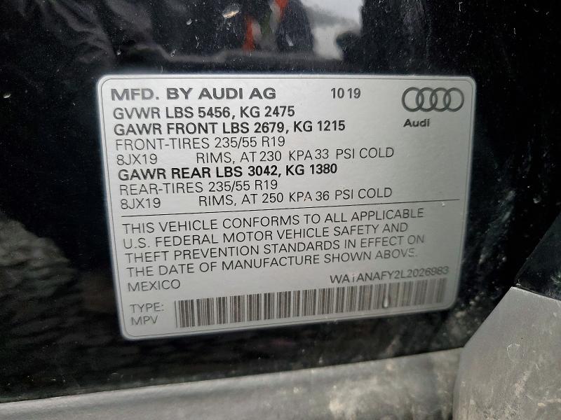 2020 Audi Q5 მანქანა იყიდება აუქციონზე, vin: WA1ANAFY2L2026983, აუქციონის ნომერი: 48285586