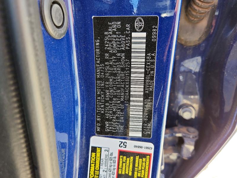 Продажа на аукционе авто 2025 Toyota Camry, vin: 4T1DAACKXSU151257, номер лота: 49619026