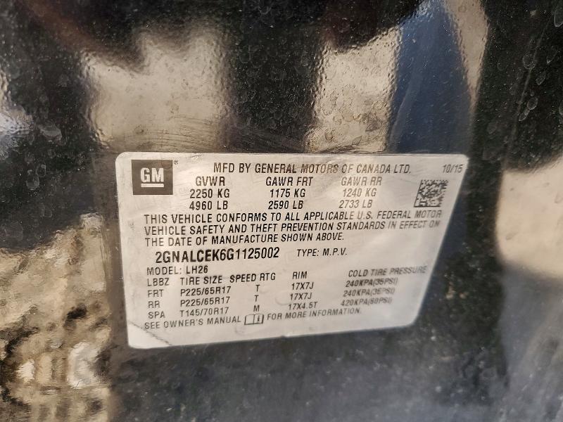 2016 Chevrolet Equinox მანქანა იყიდება აუქციონზე, vin: 2GNALCEK6G1125002, აუქციონის ნომერი: 49186496