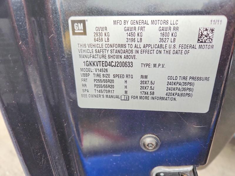 51362676 :رقم المزاد ، 1GKKVTED4CJ200633 vin ، 2012 Gmc Acadia مزاد بيع