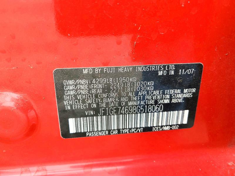 Продажа на аукционе авто 2008 Subaru Impreza, vin: JF1GE74698G518060, номер лота: 51347686