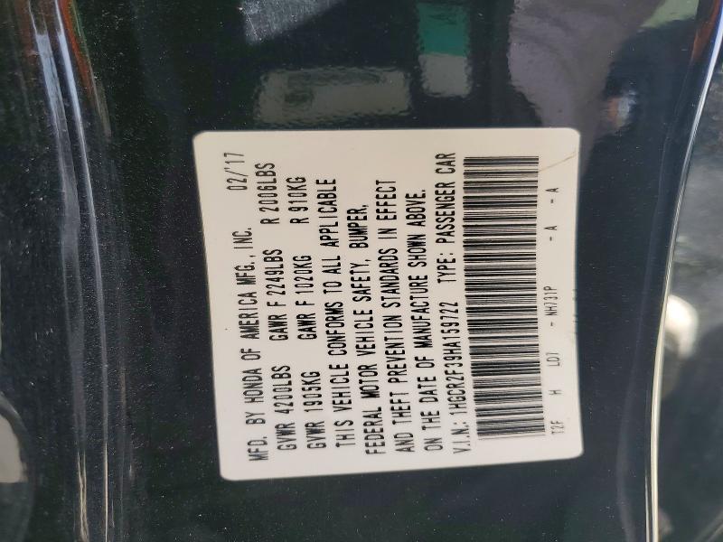 Продаж на аукціоні авто 2017 Honda Accord, vin: 1HGCR2F39HA159722, номер лоту: 49339506