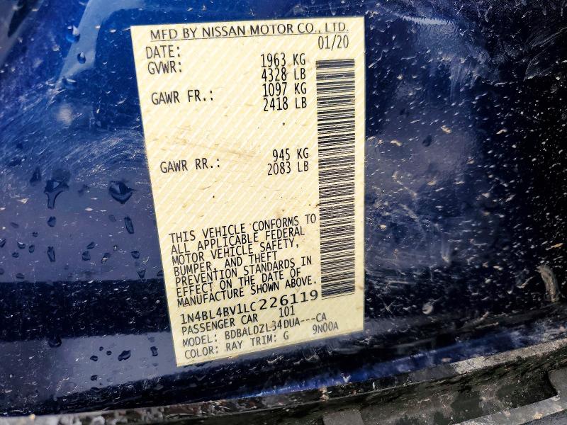 Aukcja sprzedaży 2020 Nissan Altima, vin: 1N4BL4BV1LC226119, numer aukcji: 51495966
