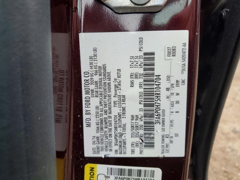 2017 Ford Fusion მანქანა იყიდება აუქციონზე, vin: 3FA6P0H75HR104704, აუქციონის ნომერი: 51239616