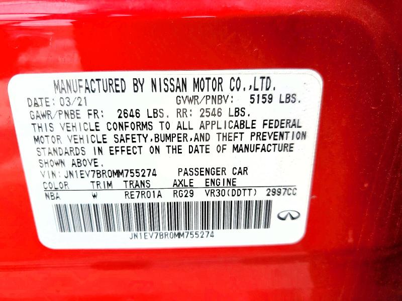 Aukcja sprzedaży 2021 Infiniti Q50, vin: JN1EV7BR0MM755274, numer aukcji: 50792366